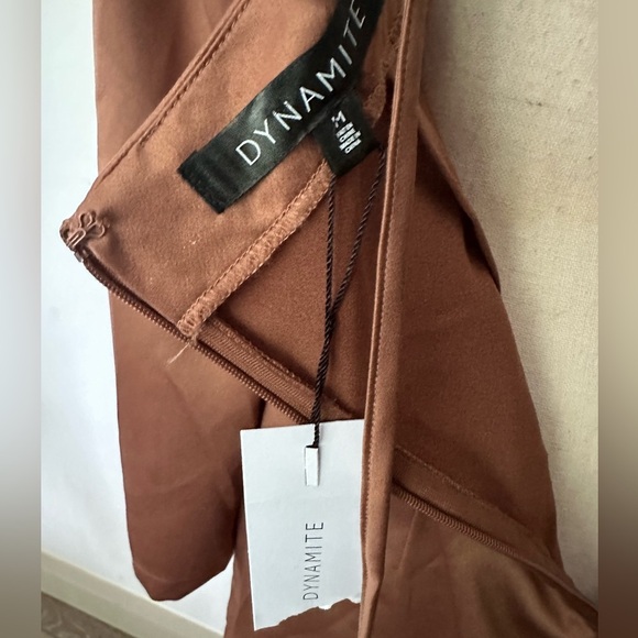 Dynamite NWT brown satin silk look mini bodycon dress size Medium - Picture 6 of 10